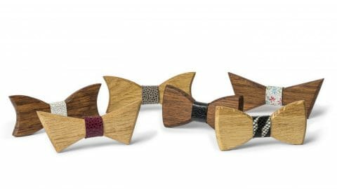 bow ties made in France in leather and wood